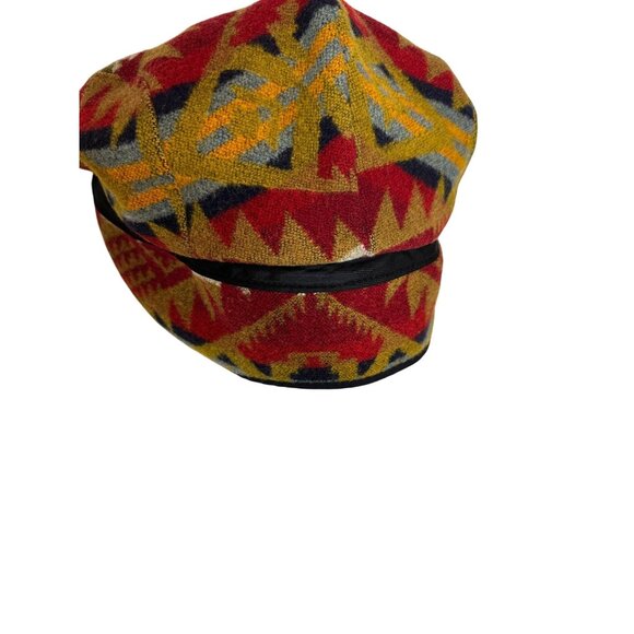 Rare Pendleton Large Wool Blend Tribal Aztec Southwestern Print Newsboy Cap w ba - Picture 2 of 7